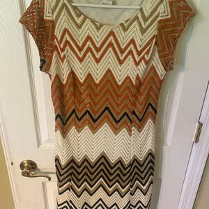 Chevron Patterned Dress - brown Black, and Cream